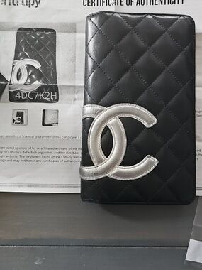 CHANEL Black Calfskin Quilted Cambon  Wallet One Size